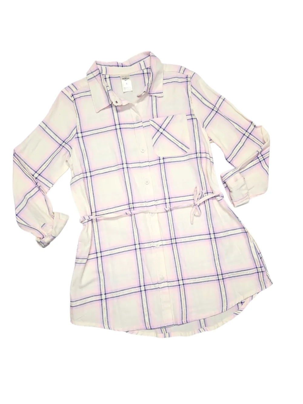OshKosh B'Gosh Girls' Pink Plaid Button-Up Tunic Dress Size 8